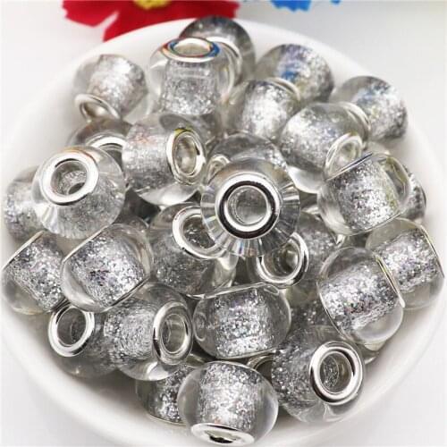 10Pcs Large Hole Clear Glass Glitter Beads Charms Bulk Fit Pandora Bracelet Bangle Chain Necklace for Women DIY Jewelry Making