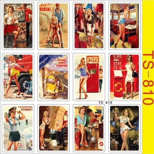 12pcs Beautiful Vintage Retro Sexy Lady And Girl Art Poster car Sticker Home Decor window sticker Interior Decoration Stickers
