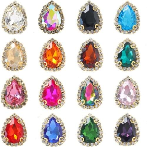 13x18mm AB Oval Sew On With Colorful Glass Stone Claw Crystal Buckle Cabochon Base Cameo Setting DIY Jewelry Clothes Charm
