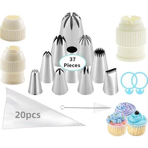 37Pcs Stainless Steel Nozzle DIY Cake Decorating Tip Set Converter With Box Bag Icing Piping Cream Cookie Baking Decor Tools