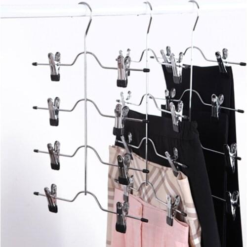 4-Layer MultiFunctional Stainless Steel Clothes Hangers With 8 Clips Pants Storage Rack Closet Organizer Space Saving 1PC