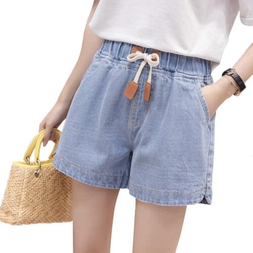 4XL Plus Size Loose Drawstring Waist Denim Shorts Women Streetwear Hole Ripped Jeans Shorts Wide Leg Casual Summer Shorts C7285