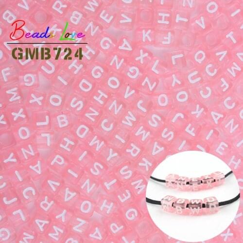6*6mm Pink Mixed Cube Letter Acrylic Beads 100pc Alphabet Loose Beads for Charms Bracelet Necklace For Jewelry Making DIY Craft