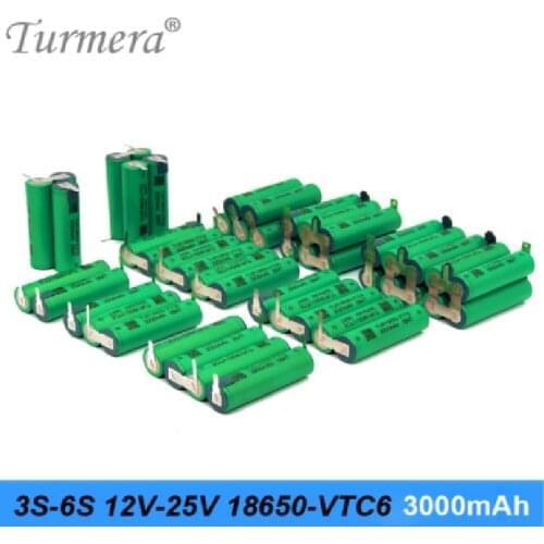 Battery Pack 3S 12.6V 4S 16.8V 5S 21V 6S 25V VTC6 TUR18650VTC6 3000mah Battery 30A for 18V Screwdriver Battery Customize Turmera