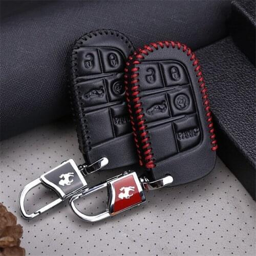 Real Leather Car Accessories Styling Key Case Cover for Dodge Caliber Journey Ram 1500 Challenger Charger Nitro Key Ring Chain