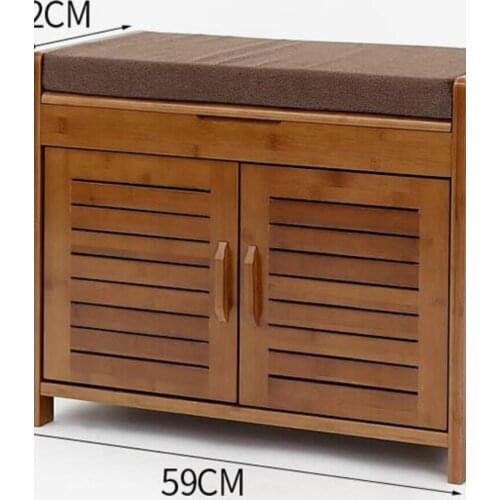 Bamboo Furniture 2 Doors Shoe Cabinet with Drawer & Removable Seat Cushion Shoe Cabinet Storage Unit Bench Entryway Organizer