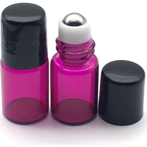 Fast Shipping 1000pcs Empty 2ml Roll Rose-red Refillable Bottles for Essential Oil Perfume Sample Small Roller Bottle with Black