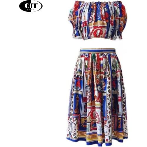 Designer On Holiday Short Tops And Midi Skirts Women Vintage Print Plus Size Two Piece Set Suit Outfits Lady 2piece Female Traf