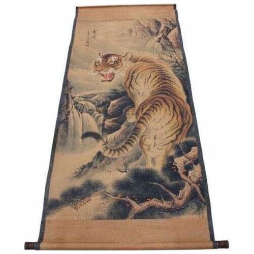 Exquisite Chinese ancient old painting scroll painting of Tiger