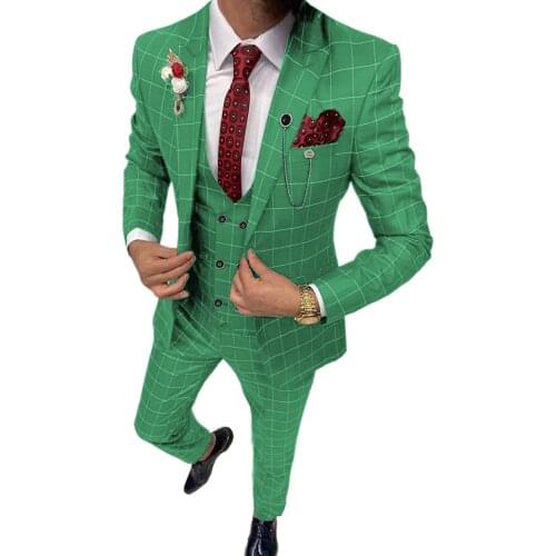 Royal Blue Casual Mens Suit Slim Fit Type 3 Pieces Double Breasted Breathable TR Plaid Thin Prom Dress Jacket Party Travel