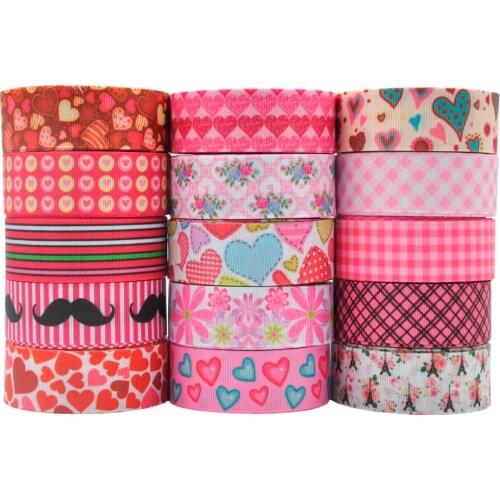 25 mm 5 yards Valentines Day Ribbons Thermal transfer Rose flower Printed grosgrain Accessories DIY Hair bow Handmade material