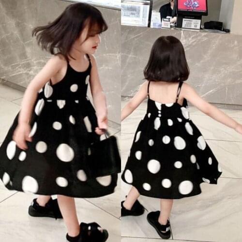 Summer Girls' Dress New Style Fashion Beach Sleeveless Polka Dot Casual Dress Cute Childrens Baby Kids Clothing For Girls