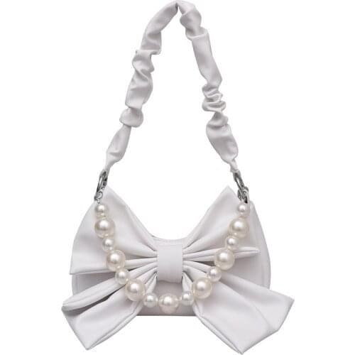 Cute Small Leather Bag Female Summer 2021 Trendy Bow Fold Shoulder Underarm Bag Chain Messenger Bag Sacos De Mujer De Vestir