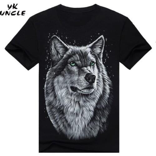 2016 Summer Style Brand Mens Cotton Short Sleeve T-shirt Fashion O-neck Casual Moon Wolf 3D Printed T shirt M-XXXL,YK UNCLE