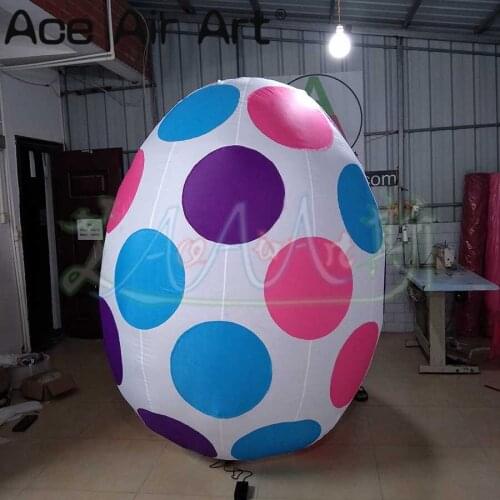 2mH Inflatable Easter Oxford Decoration "White Eggs Covered with Color Spots" Inflatable Egg Decoration for Advertisement