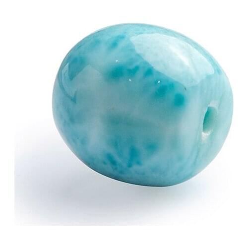 Natural Blue Larimar Gemstone Water Pattern Barrel Shape Necklace Pendant Bead Women Men 14.5x14mm
