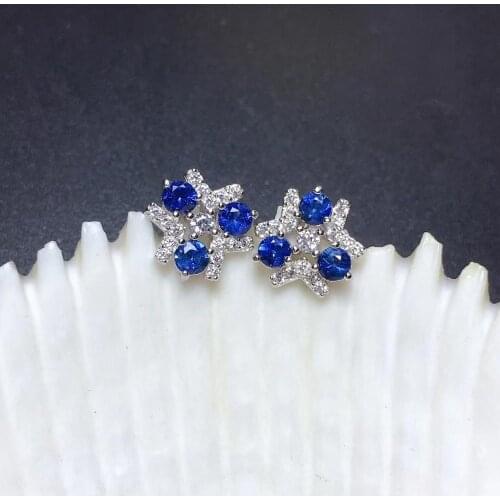 New funny women silver earrings blue sapphire stud earrings 925 sterling silver jewelry real natural gem birthday New year gift
