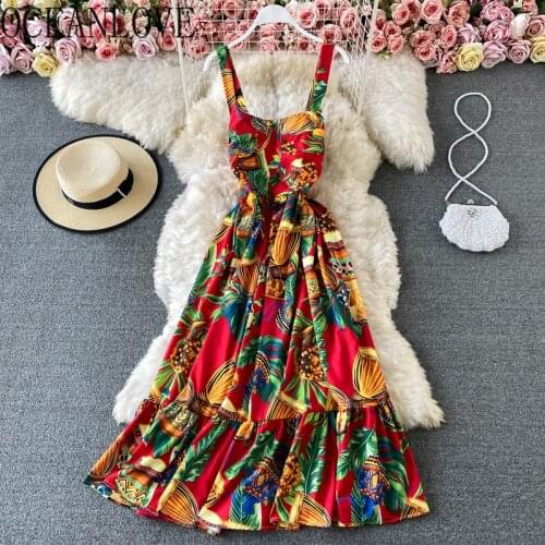 OCEANLOVE Sexy Long Dress Print Floral Beach Styl Bohemian A-line 2021 Summer Woman Dress Backless High Waist Vestidos