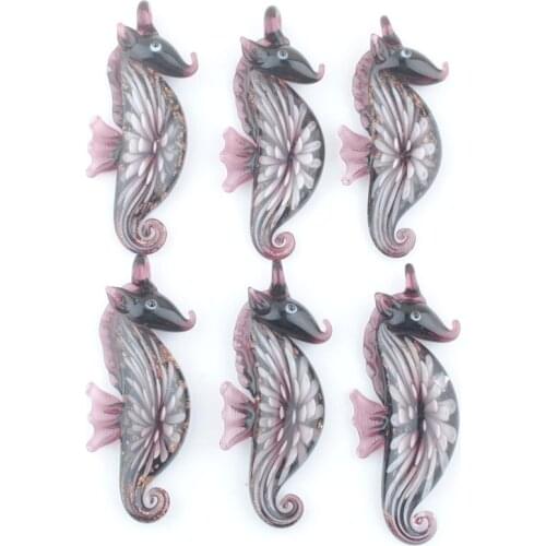 Wholesale 6Pcs Horse Sea Animal Glass Crystal Beads Pendants Purple Charms Women Jewelry Gift Z68