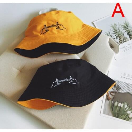 Double Sided Wear Finger Something Embroidery Panama Bucket Hat Men Women Summer Bucket Cap Hip Hop Hat Fisherman Hat