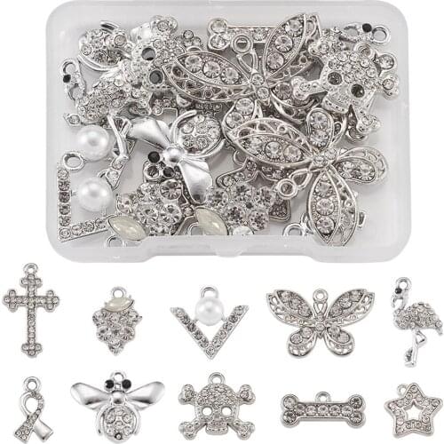 20pcs/Box Crystal Butterfly Cross Necklace Charms Alloy Rhinestone Pendants for Women Jewelry Necklace Chocker Bracelet Making