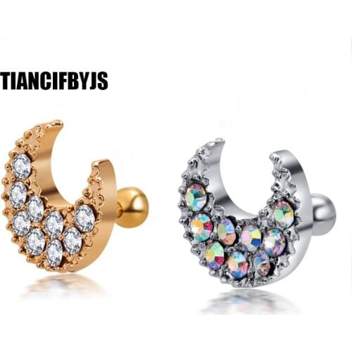 TianciFBYJS Silver Crystal Cartilage Piercing Tragus Earrings Centre Flower Gem Cartilage Tragus Earring Stud Bar Body Jewelry