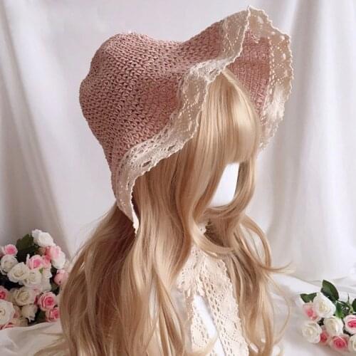 Lace lolita bonnet nightcap French retro garden Lolita hat Sunshade summer women Sweet Gothic Lace Bonnet Summer Sun Hat Girls