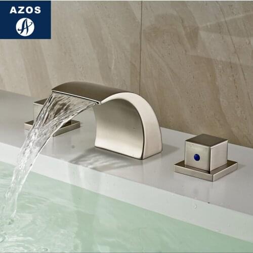 Azos Split FaucetWaterfall vegetable Sink Brass Nickel Brushed Cold and Hot Switch Shower Room Basin Kitchen Double Handle Thre