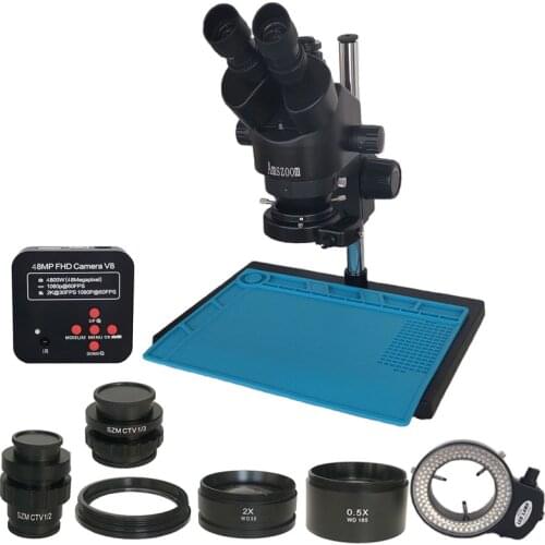 3.5X-90X Trinocular Stereo Microscope 2K 48MP HDMI 1080P USB Microscopio Camera CTV1/2 1/3 Adapter 2X Auxiliary Objective Lens
