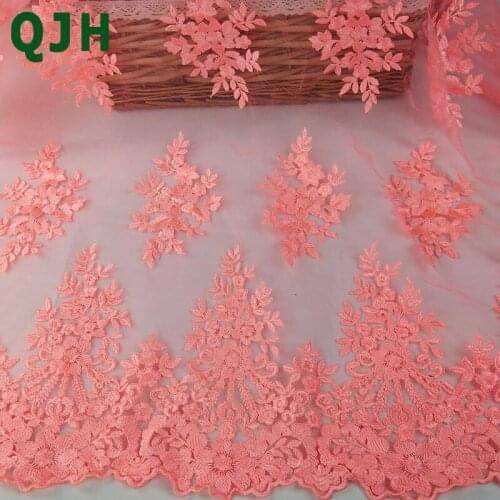 Pink French Tulle Embroidery Mesh Lace Fabric 2018 Latest African Guipure Lace Fabrics For Dress Polyester silk 130cm Width