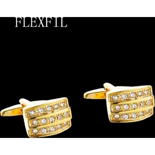 FLEXFIL shirt cufflinks mens Brand cuff buttons cuff links gemelos High Quality Metal crystal wedding abotoaduras Jewelry