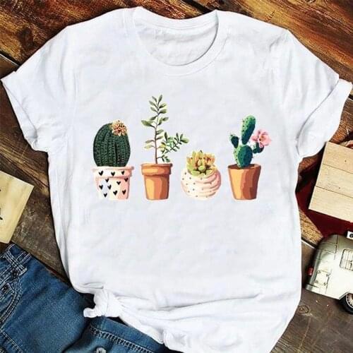Women Fashion 90s Cactus Cute Plant Short Sleeve Summer Tshirts Fashion Clothes Graphic T Top Lady Print Female Tee T-Shirt