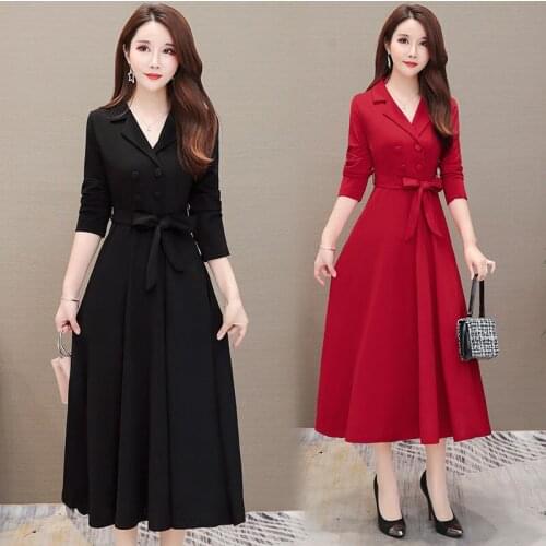 Women clothing autumn women dresses long sleeve v-neck slim korean style dresses with sashes