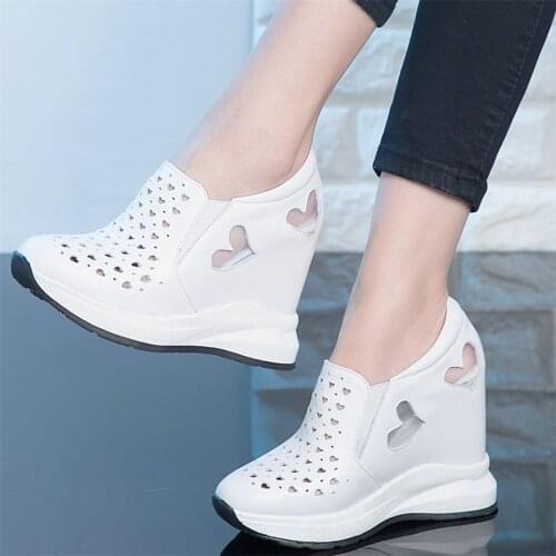 Summer Fashion Sneakers Women Genuine Leather Wedges High Heel Sports Gladiator Sandals Female Round Toe Platform Pumps Shoes