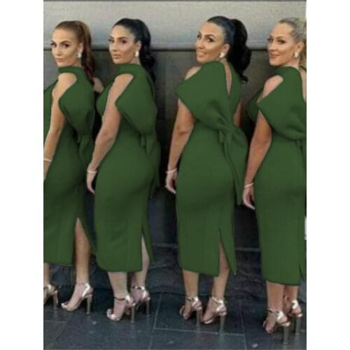 Sexy Dark Green Dress Party with Back Big Bowtie Sleeveless Women Vestido Bridesmaids Gown Club Bodycon Event Celebrate Fashion