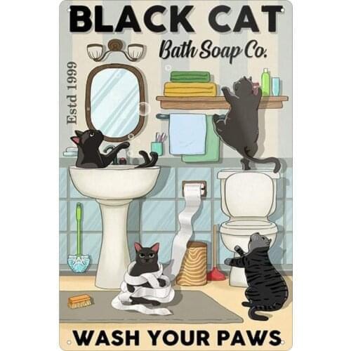 Cat Bath Soap Tin Sign Vintage Wash Your Paw Poster Toilet Bathroom Bar Club Cafe Family Restaurant Wall Decoration