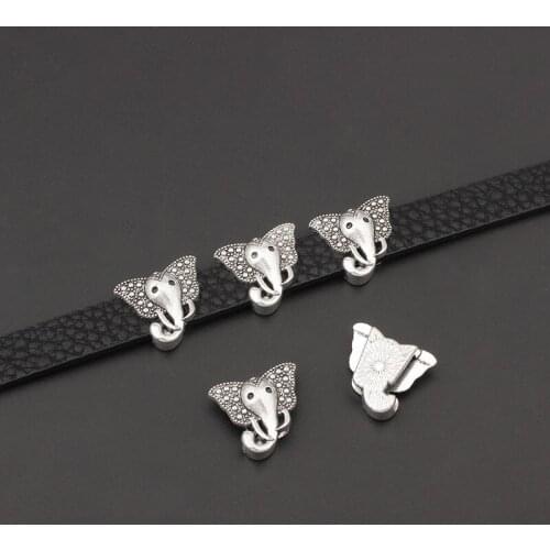 10pcs Tibetan Silver Elephant Head Charms Sliders Spacers Beads For 10*2mm Flat Leather Cord Bracelet Jewelry Findings Making