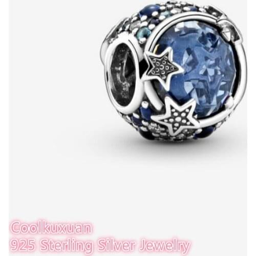 100% 925 Sterling Silver Celestial Blue Sparkling Stars Charm beads Fits Original Pandora bracelets Jewelry Making