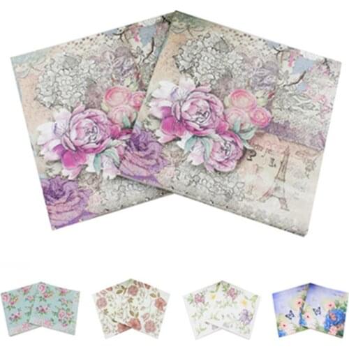 20pcs 33*33cm/16.5*16.5cm Flower lily cocktail red whiter vintage tissue paper napkins birthday wedding party supply Decoration