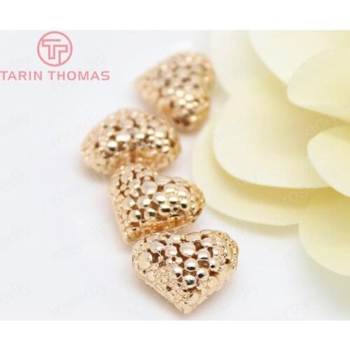 4PCS 12.5x14MM 24K Champagne Gold Color Plated Brass Heart Spacer Beads Bracelet Beads High Quality Jewelry Accessories