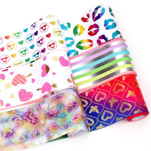 2y/lot Rainbow Grosgrain Ribbon 75mm Bronzing Hot Silver Wedding Home Party Decor DIYHandmade Materials Craft