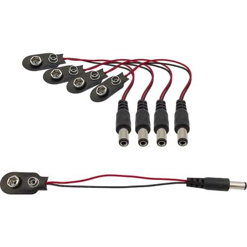 5Pcs I-type DC 9V Battery Button Power Cables Battery Buckle Snap Clip Cable Connector With DC 5.5x2.1mm Male Plug for Arduino