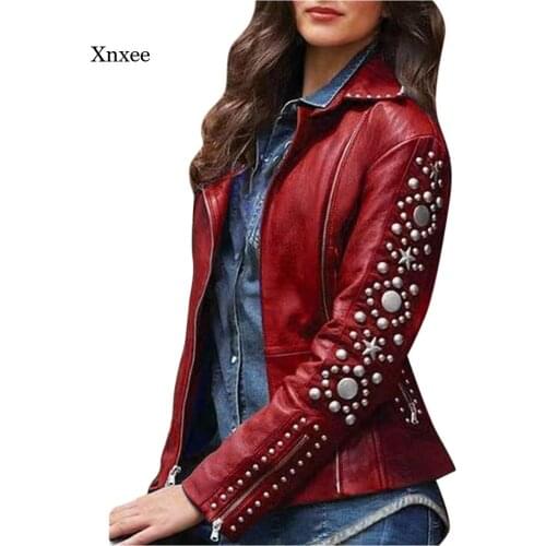 Asymmetry Zip Plus Size Rock Jacket Women Punk Hip Hop Ladies Lapel Fashion Jackets Long Sleeve Metal Studs Short Outerwear