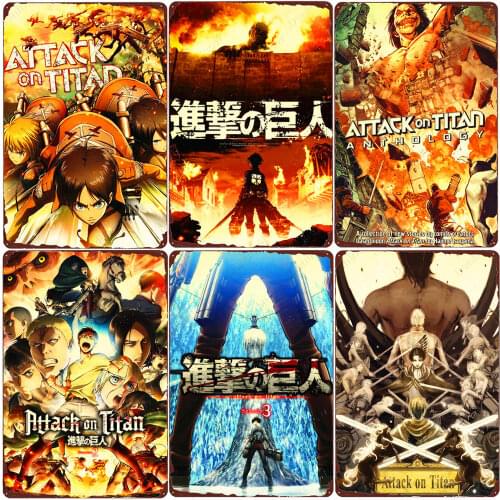 Attack on Titan Vintage Poster Japanese Anime Metal Tin Sign Home Room Decorative Plate Art Painting Cartoon Comic Sticker MN170