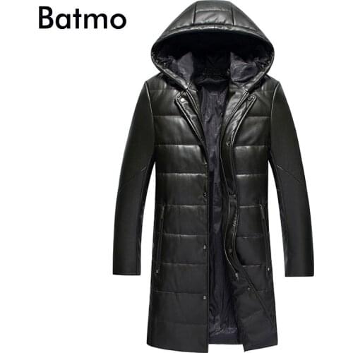 Batmo 2018 new arrival winter high quality PU 95% white duck down hooded jackets men,mens winter warm coat,plus-size M-5XL 1819