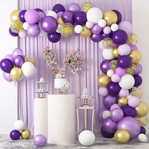 Purple Balloons Chain Light Purple Gold Confetti Latex Balloons Arch For Wedding Girls Birthday Party Decor Supply