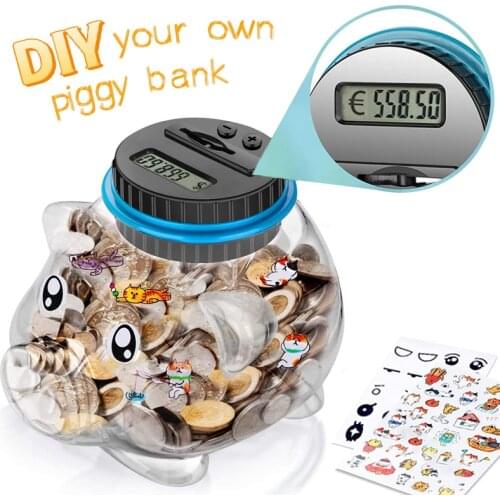 Electronic Digital LCD Counting Coin Piggy Bank For USD EURO Money Saving Jar Transparent High Quality Coins Storage Box Tool