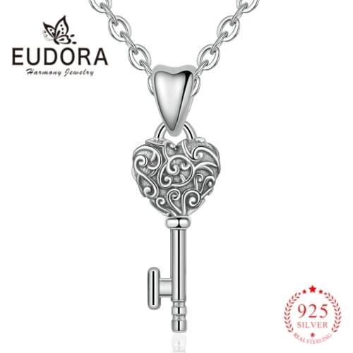 Eudora Genuine 925 Sterling Silver Key Pendant Necklaces Fashion Jewelry for Women Girls Trendy Party Jewelry Accessories CYD400