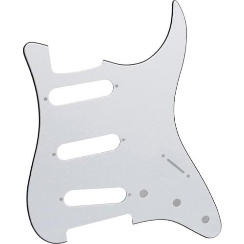 FLEOR No Screw Mount Hole Guitar Pickguard Scratch Plate SSS ST White 3Ply & Transparent Template for Guitar Parts