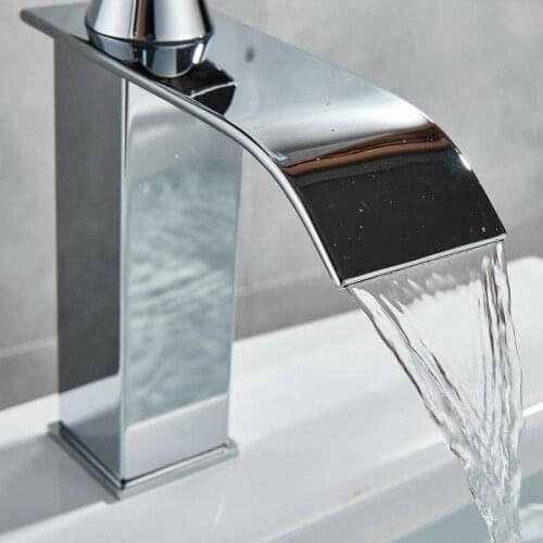 Hot Cold Basin Faucet Waterfall Spout Bathroom Vanity Sink Faucet Single Lever Chrome Brass Basin Washing Taps Rainfall Shower S